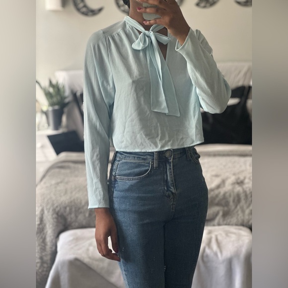 free press Tops - Light Blue Free Press Tie-Neck Blouse
